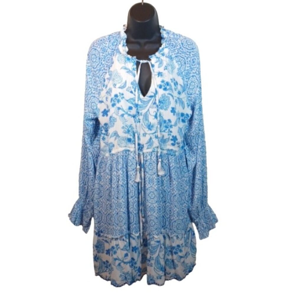 House of Harlow 1960  Floral Blue Tiered mini Dress size Medium